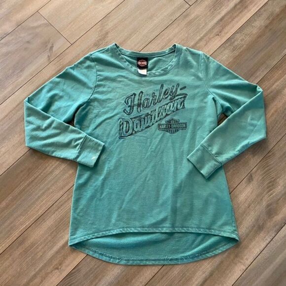 Harley Davidson Motorcycle Blue Lightweight Crewneck Women L - Picture 1 of 5